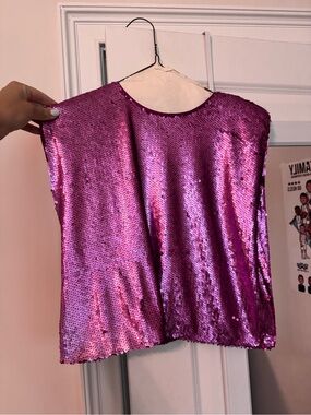 Pink/Violet Sequin Sleeveless Tunic Top with shoulder pads embedded